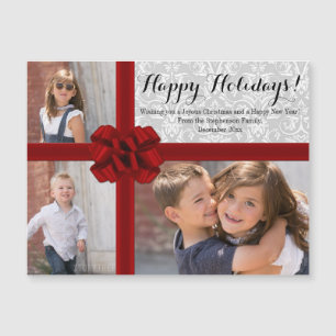 Carte Magnétique Photo de Noël Red Ribbon Bow