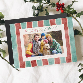 Carte Magnétique Photo de rayures de Noël à l'aquarelle festive