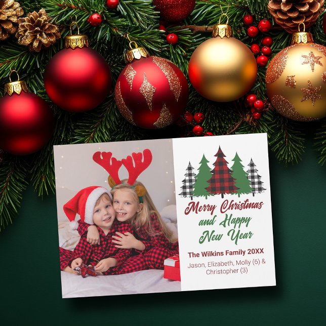 Carte magnétique photo familiale Red Plaid Christm (Créateur téléchargé)