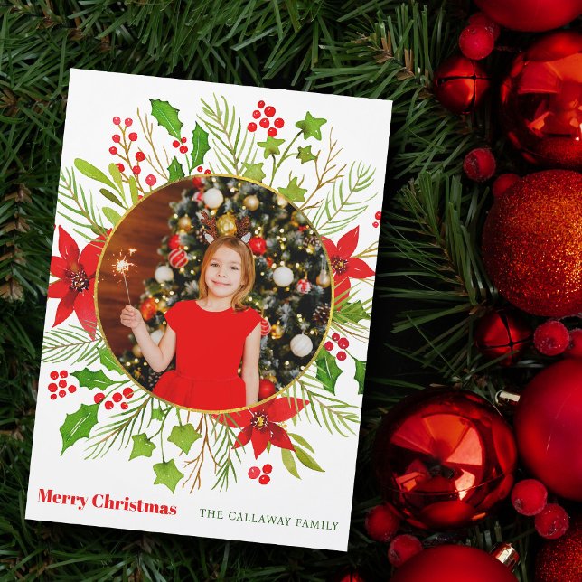 Carte magnétique photo Festive Rouge Poinsettia (Créateur téléchargé)