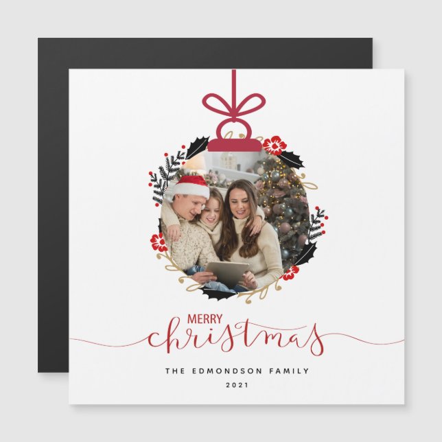 Carte Magnétique Photo Globe Joyeux Noël Ornement Card (Devant / Derrière)