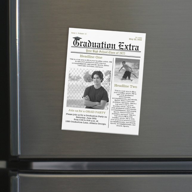 Carte Magnétique Photo graduée Simple Trendy Newspaper moderne (Créateur téléchargé)