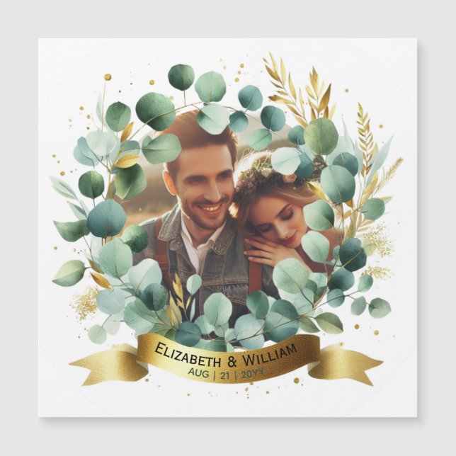 Carte Magnétique PHOTO Mariage Merci Eucalyptus Feuille Cadeau (Devant)