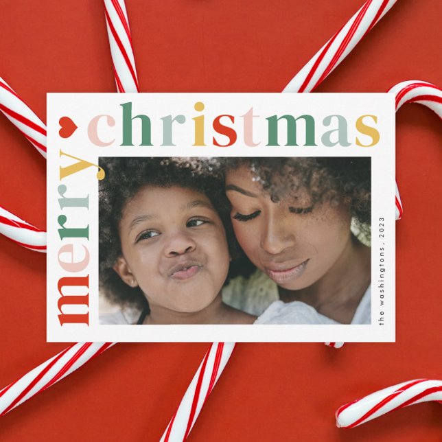 Carte magnétique photo moderne colorée Joyeux Noël (A modern colorful typography 2 photo merry Christmas holiday card.)