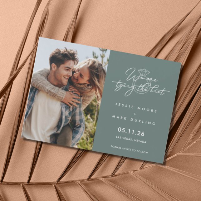 Carte Magnétique Photo moderne Tying the Knot Wedding Enregistrer l (Créateur téléchargé)