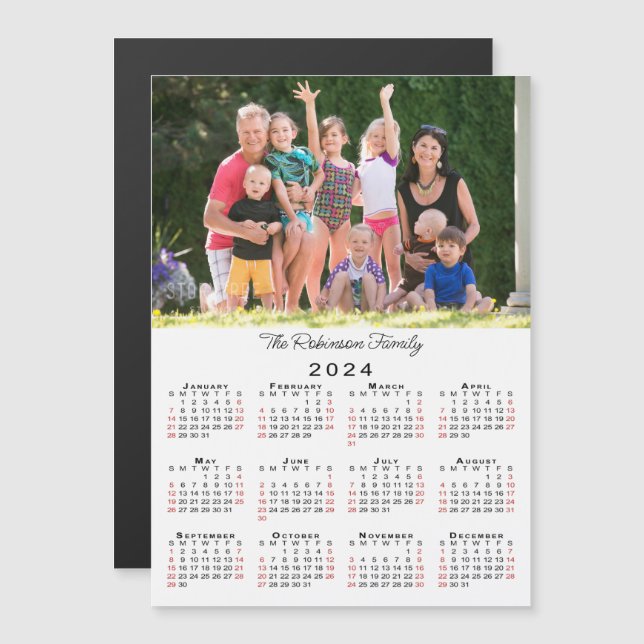 Carte Magnétique Photo personnalisable et nom 2024 Calendrier Magne (Devant / Derrière)
