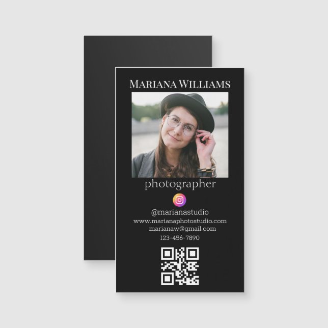 Carte Magnétique photographe qr code photo business aimant (Devant / Derrière)