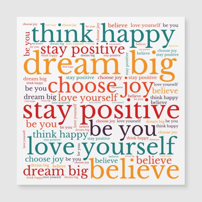 Carte Magnétique Phrases positives Motif WordArt Multicolor Blanc (Devant)