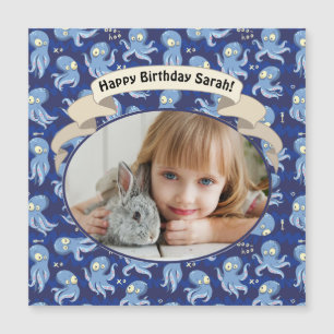 Carte Magnétique Pieuvre bleue Boo Mignonne Fête d'anniversaire pou