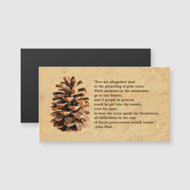 Carte Magnétique Pine Cone Et John Muir Citation (Devant / Derrière)
