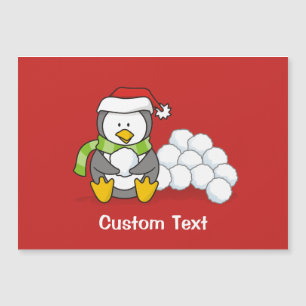 Carte Magnétique Pingouin de Noël assis avec des boules de neige