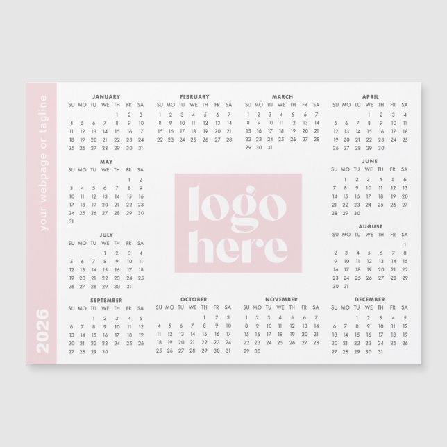 Carte Magnétique Pink 2026 Business Logo Magnetic Calendar (Devant)