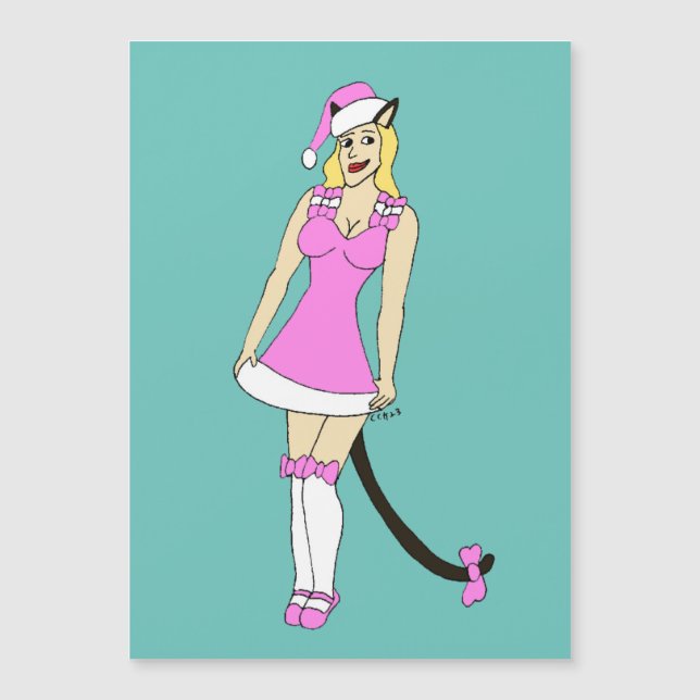 Carte Magnétique Pink Christmas catgirl (Devant)