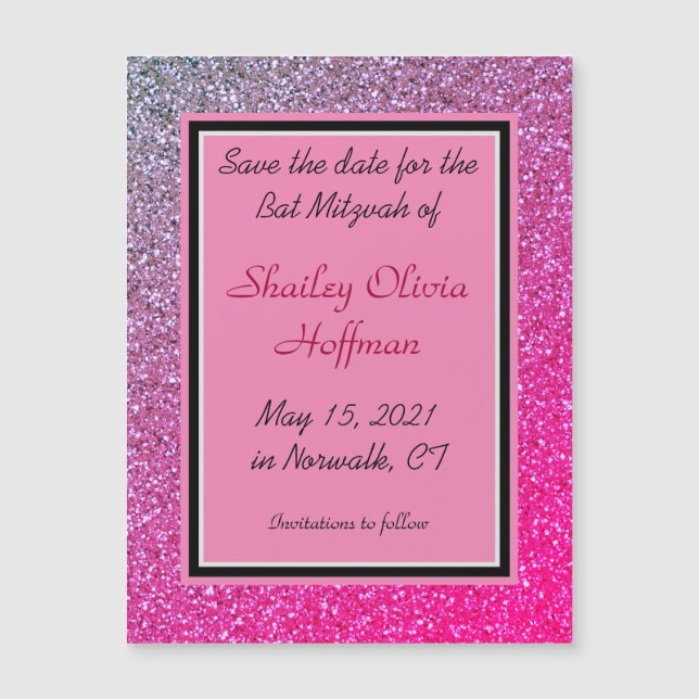 Carte Magnétique Pink Sparkles Magnetic Save the Date Card (Devant)
