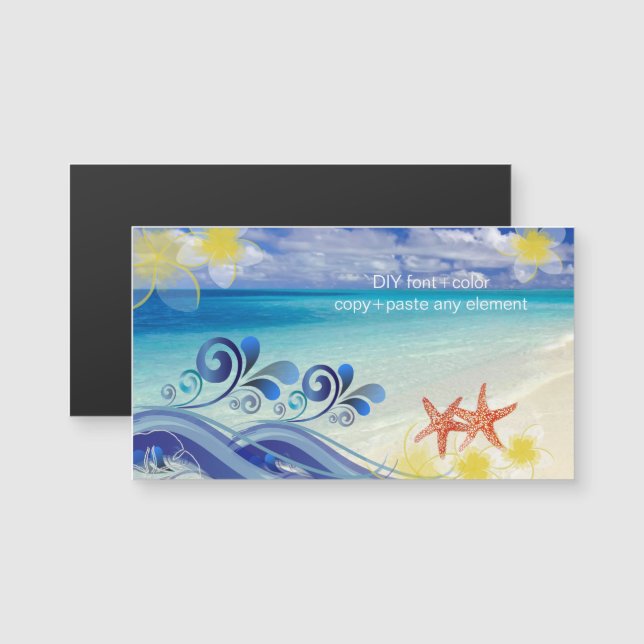Carte Magnétique PixDezines vagues de hula/plumeria/étoile de mer (Devant / Derrière)