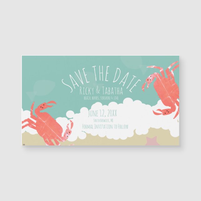 Carte Magnétique Plage Sauvez la date Crabe Sable Ocean Waves (Devant)