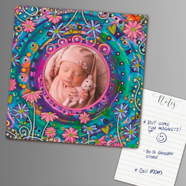 Carte Magnétique Plaisir Joli Photo Famille Coloré Floral (Créateur téléchargé)