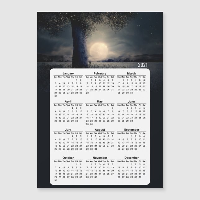 Carte Magnétique Pleine lune de l'arbre magique du calendrier 2021 (Devant)