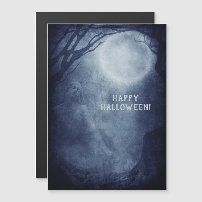 Carte Magnétique Pleine lune fantôme d'Halloween éffrayant en soiré (Devant / Derrière)