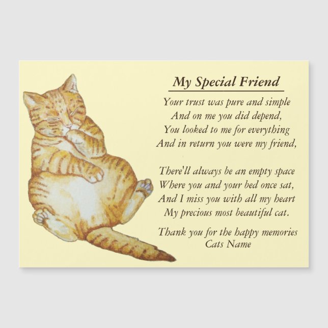 Carte Magnétique poème original pour sympathie pour chat et animal (Devant)