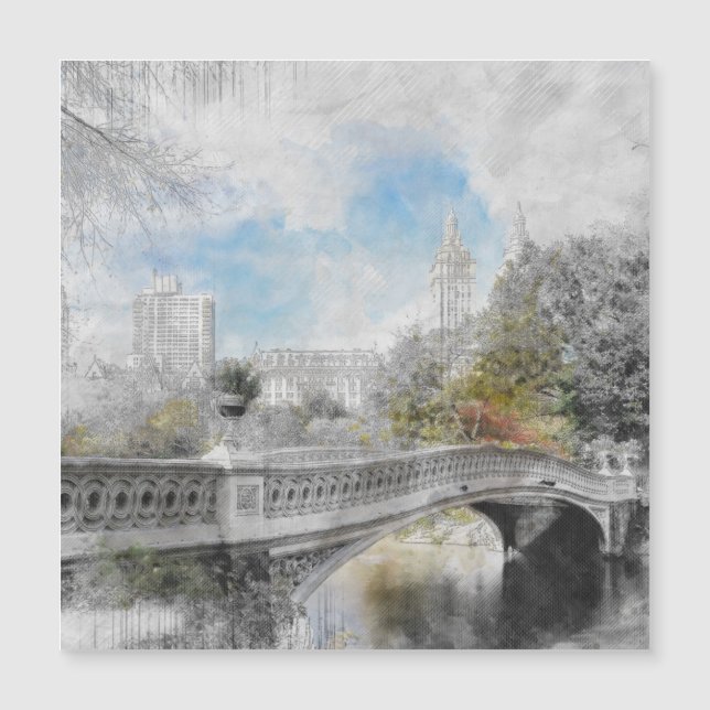 Carte Magnétique Pont aquarelle à Central Park New York (Devant)
