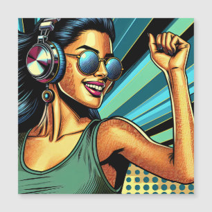 Carte Magnétique Pop Art Woman dans les casques danser