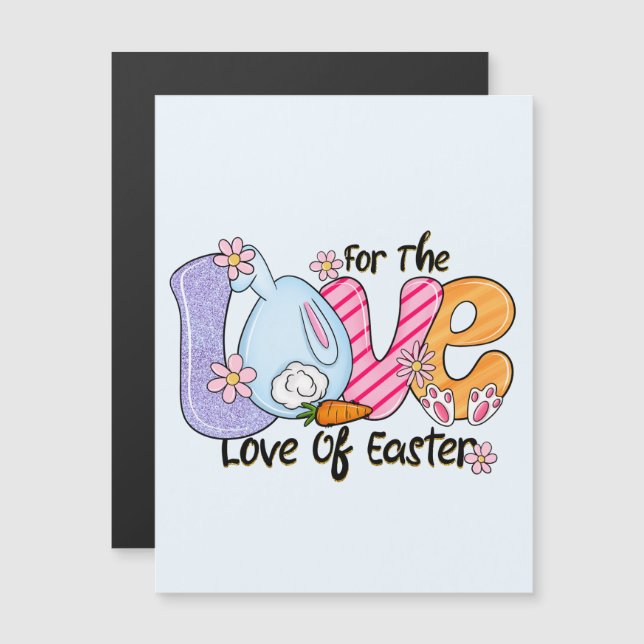 Carte Magnétique Pour l'Amour de Pâques - Mignons lapins et oeufs (Devant / Derrière)