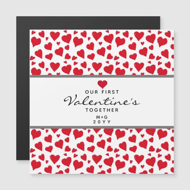 Carte Magnétique Première Saint Valentin Ensemble Coeurs Personnali (Devant / Derrière)
