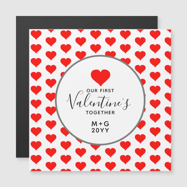 Carte Magnétique Première Saint Valentin Ensemble Coeurs Personnali (Devant / Derrière)