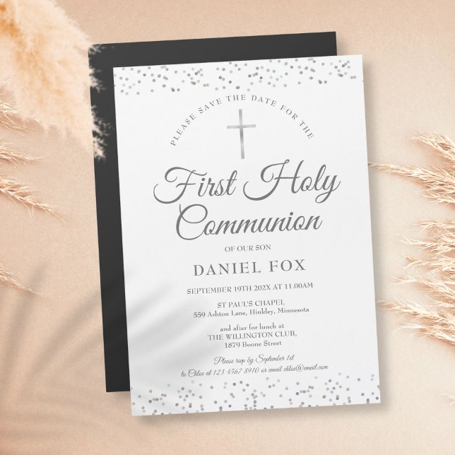 Carte Magnétique Première Sainte Communion Argent Stardust Enregist (Créateur téléchargé)