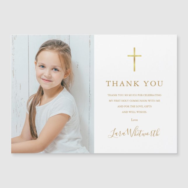 Carte Magnétique Première Sainte Communion Merci d'or (Devant)