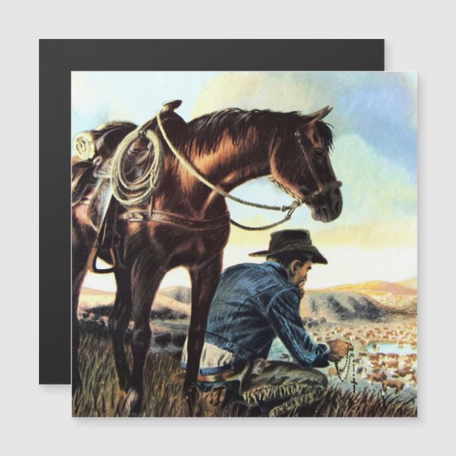 Carte Magnétique Prier Cowboy (Devant / Derrière)