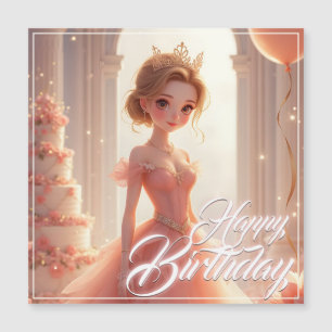 Carte Magnétique Princesse d'anniversaire dans une robe rose rêveus