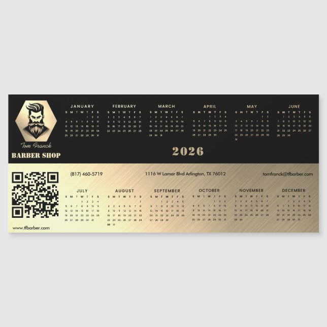 Carte Magnétique Professional Barber Shop calendrier noir&or 2026 (Devant)