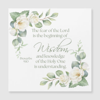 Carte Magnétique Proverbes 9:10 Eucalyptus Roses Blanches Sauge Ver