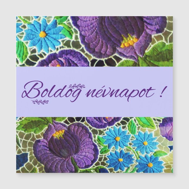 Carte Magnétique Purple - bleu gras broderie hongroise - nom jour (Devant)