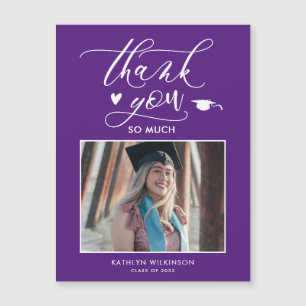 Carte Magnétique Purple Elegant Script Photo Graduation Merci