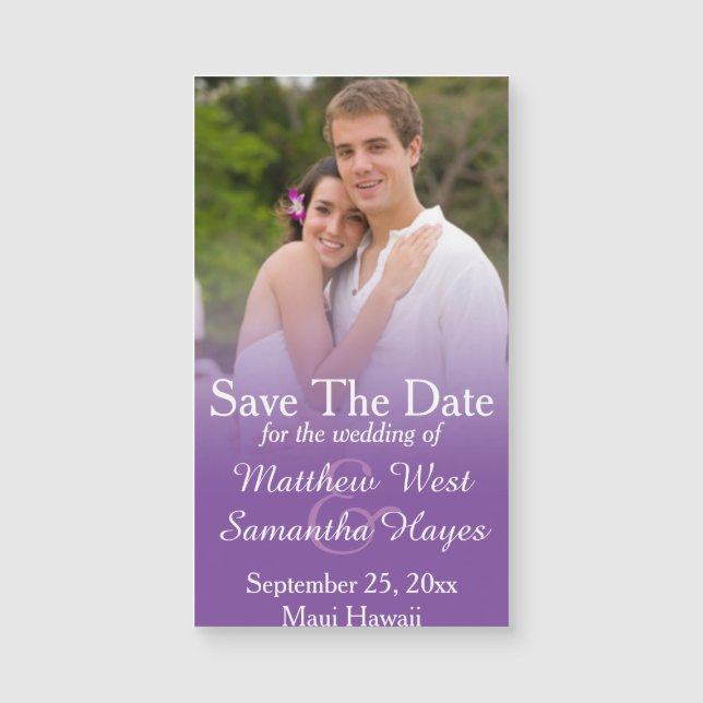 Carte Magnétique Purple Mist Photo Wedding Enregistrer La Date (Devant)