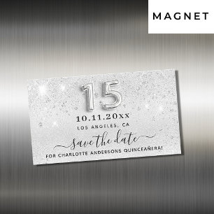 Carte Magnétique Quinceanera argent parties scintillant Enregistrer