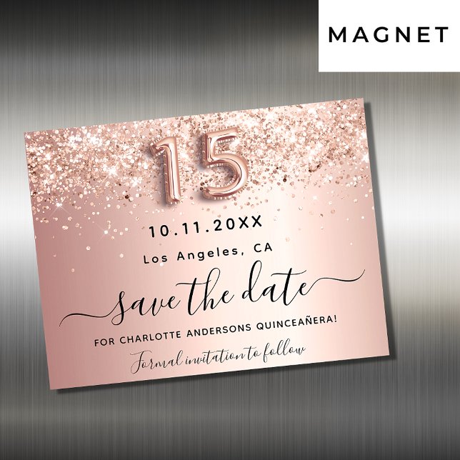 Carte Magnétique Quinceanera or rose enregistrer l'aimant de date (Créateur téléchargé)