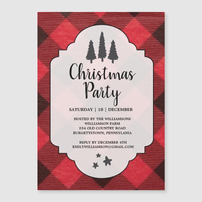 Carte Magnétique Red Black Buffalo Plaid Christmas Party Magazine (Devant)