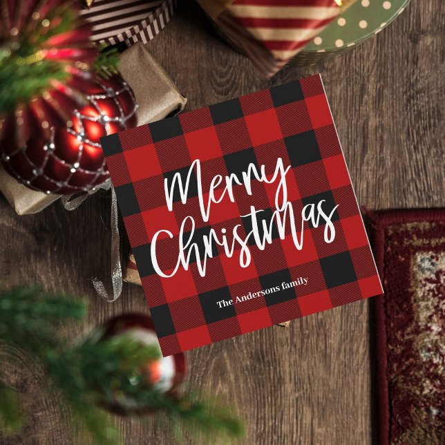 Carte Magnétique Red Buffalo Plaid & Joyeux Noël |Nom personnel (Créateur téléchargé)