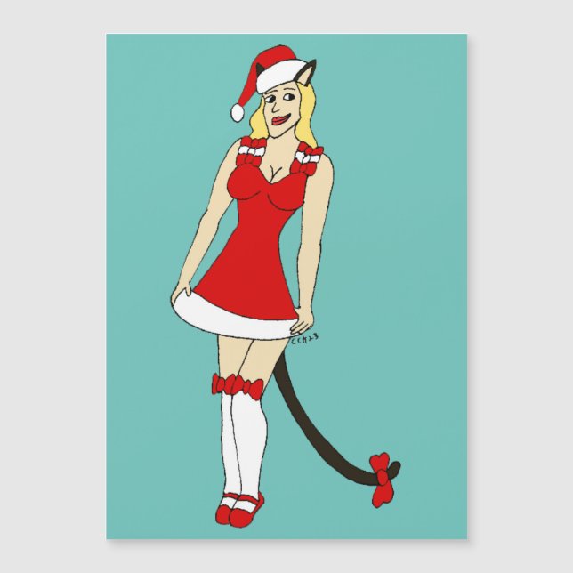 Carte Magnétique Red Christmas catgirl (Devant)