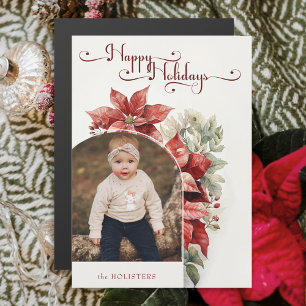 Carte Magnétique Red Poinsettias Joyeux Vacances Script Arch Photo