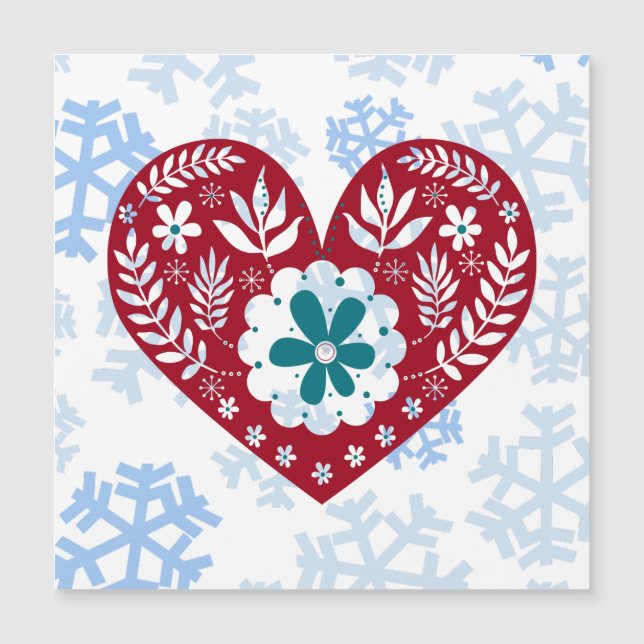 Carte magnétique Red Vintage Heart Holiday Snowfla (Devant)