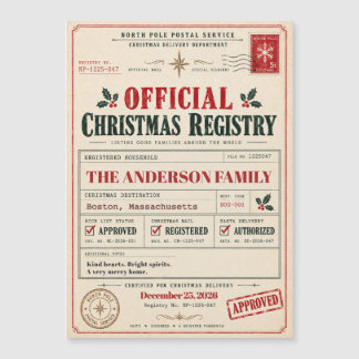 Carte Magnétique Registre vintage de Noël du Pôle Nord