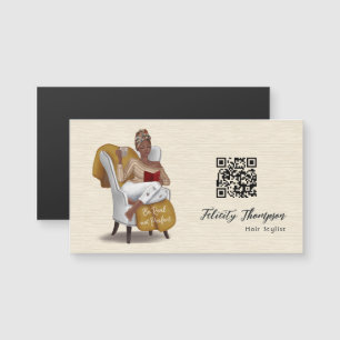 Carte Magnétique Reine noire beauté mode code QR cheveux