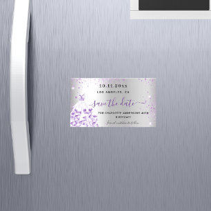Carte Magnétique Robe violette argentée d'anniversaire enregistrer