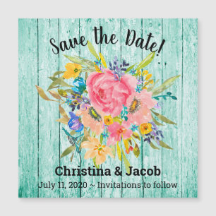 Carte Magnétique Rose d'aquarelle Floral Bouquet Aqua Enregistrer l