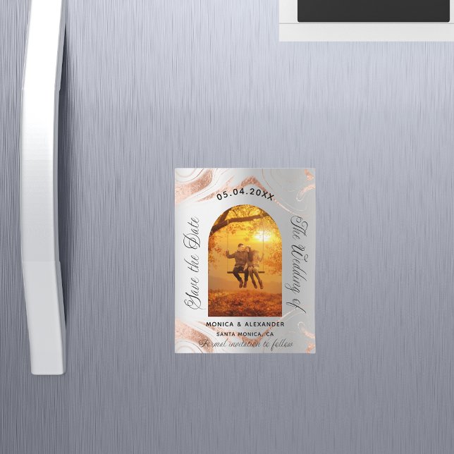 Carte Magnétique Rose d'argent mariage photo en or enregistrer la d (Créateur téléchargé)